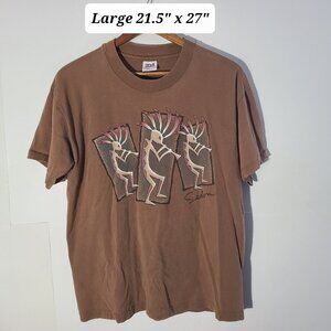 Vtg 90s Sedona Southwestern Aztec Brown Large Anvil T-Shirt Single Stitch USA